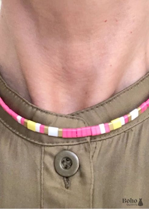 Boho Necklace, Tila Bead Choker with Bracelet, Color of Life